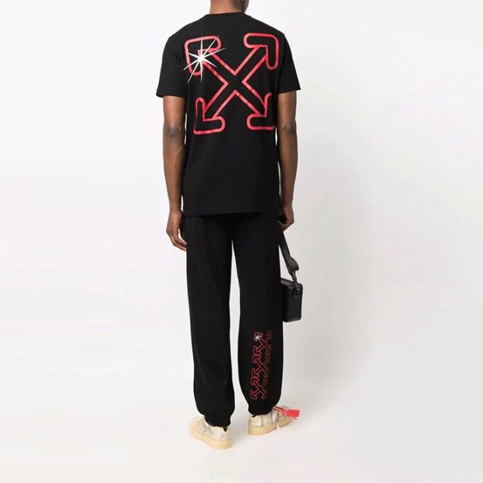 Off-White Men’ s Hands Off Red Arrow Sports Pants/Trousers/Joggers Loose Fit Black