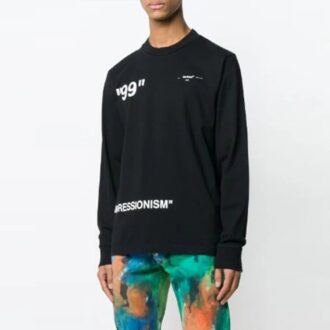 Off-White Men’ s Ice Man Round Neck Loose Long Sleeves Black T-Shirt Off-White Men’ s Ice Man Round Neck Loose Long Sleeves Black T-Shirt