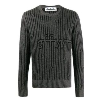 Off-White Men’ s Intarsia Knit Long Sleeves Gray
