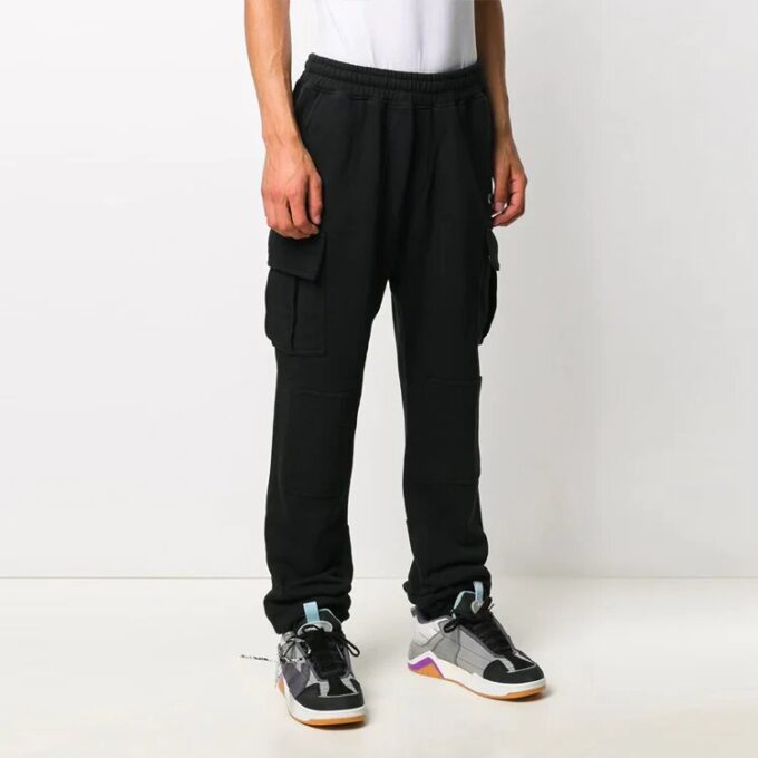 Off-White Men’ s Logo Elastic Waistband Cargo Sports Pants/Trousers/Joggers Slim Fit Black
