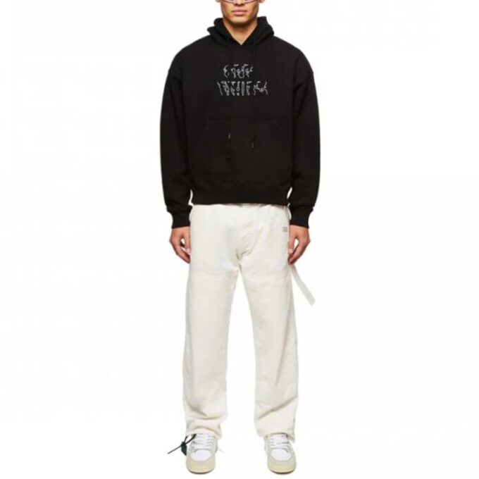 Off-White Men’ s Logo Embroidered Arrow Long Sleeves Black