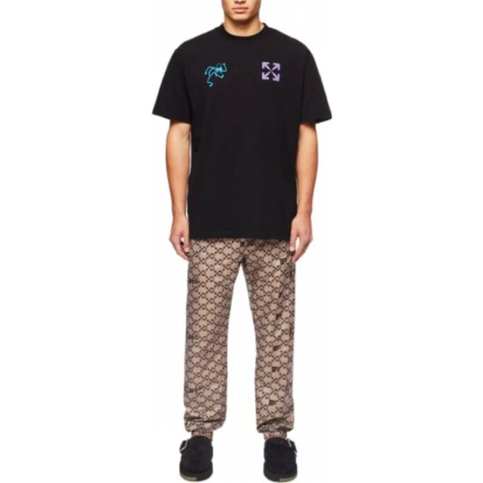 Off-White Men’ s Logo Full Print Elastic Waistband Casual Pants/Trousers Autumn Beige