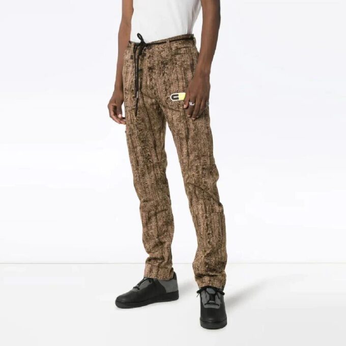 Off-White Men’ s Logo Label Camouflage Sports Pants/Trousers/Joggers Slim Fit Beige