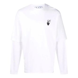 Off-White Men’ s Logo Pattern Printing Round Neck Long Sleeves Version White T-Shirt Off-White Men’ s Logo Pattern Printing Round Neck Long Sleeves Version White T-Shirt