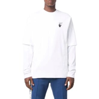 Off-White Men’ s Logo Pattern Printing Round Neck Long Sleeves Version White T-Shirt Off-White Men’ s Logo Pattern Printing Round Neck Long Sleeves Version White T-Shirt
