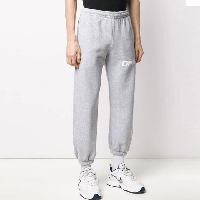 Off-White Men’ s Logo Printing Bundle Feet Sports Pants/Trousers/Joggers Light Grey