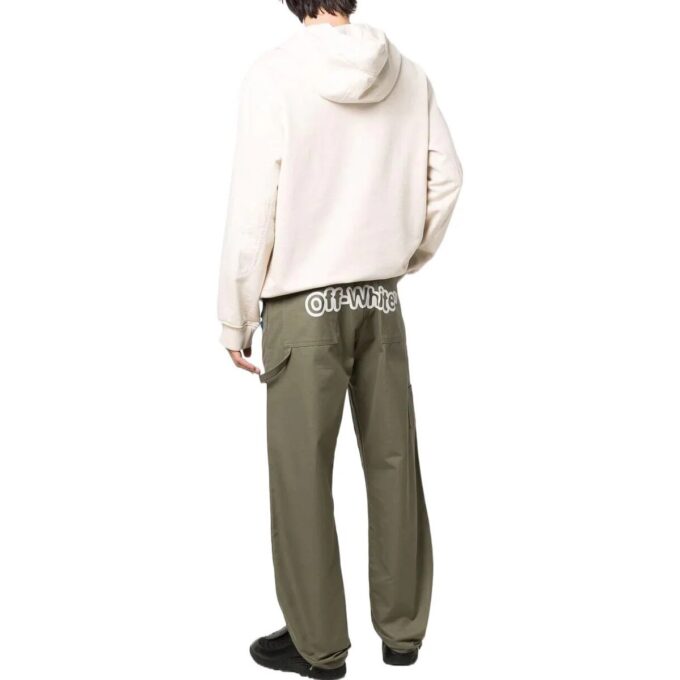 Off-White Men’ s Logo Printing Cargo Straight-Leg Casual Pants/Trousers Military Green