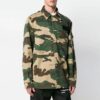 Off-White Men’ s Logo Printing Lapel Camouflage Jacket Loose Fit Green