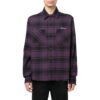 Off-White Men’ s Logo Printing Plaid Long Sleeves Dark Purple Shirt