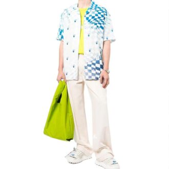 Off-White Men’ s Logo Printing Short Sleeve Blue Shirt