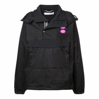 Off-White Men’ s Logo Pullover Hooded Jacket Loose Fit Black