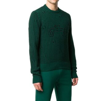 Off-White Men’ s logo Stripe Knit Green