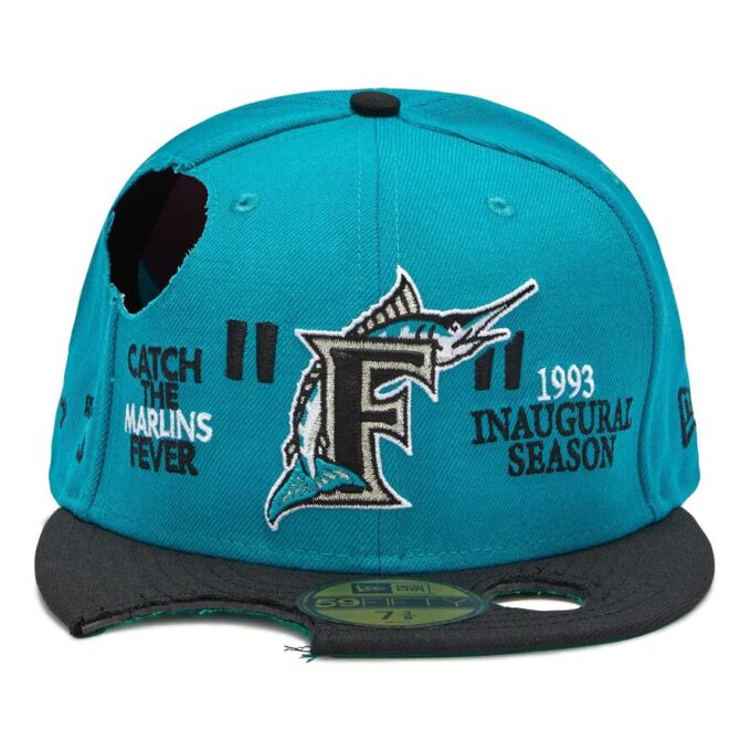 Off-White Men’ s Mlb New Era Crossover Fashion Hole Embroidered Logo Blue Cap