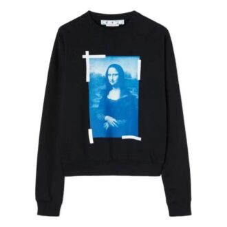 Off-White Men’ s Mona Lisa Printing Cotton Round Neck Pullover Black