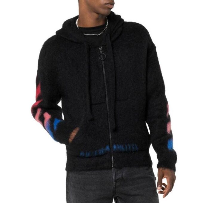 Off-White Men’ s Nylon Hooded Zipper Knit Black