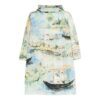 Off-White Men’ s Painting Pattern Mid-Length Nylon Pullover Hooded Loose Fit Green Windbreaker