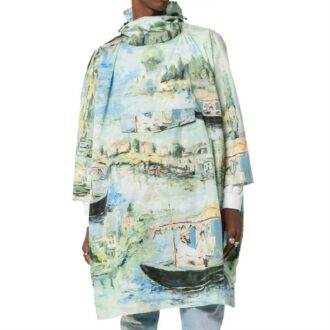 Off-White Men’ s Painting Pattern Mid-Length Nylon Pullover Hooded Loose Fit Green Windbreaker Off-White Men’ s Painting Pattern Mid-Length Nylon Pullover Hooded Loose Fit Green Windbreaker