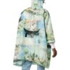 Off-White Men’ s Painting Pattern Mid-Length Nylon Pullover Hooded Loose Fit Green Windbreaker