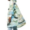 Off-White Men’ s Painting Pattern Mid-Length Nylon Pullover Hooded Loose Fit Green Windbreaker