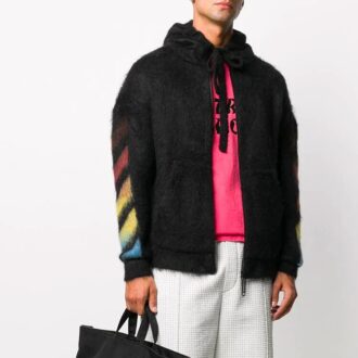 Off-White Men’ s Pattern Hooded Jacket Black Off-White Men’ s Pattern Hooded Jacket Black