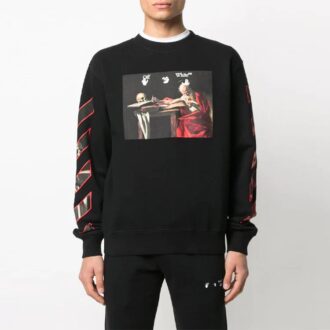 Off-White Men’ s Pattern Printing Round Neck Long Sleeves Black Off-White Men’ s Pattern Printing Round Neck Long Sleeves Black