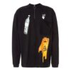 Off-White Men’ s Pattern Printing Round Neck Long Sleeves Loose Fit Black