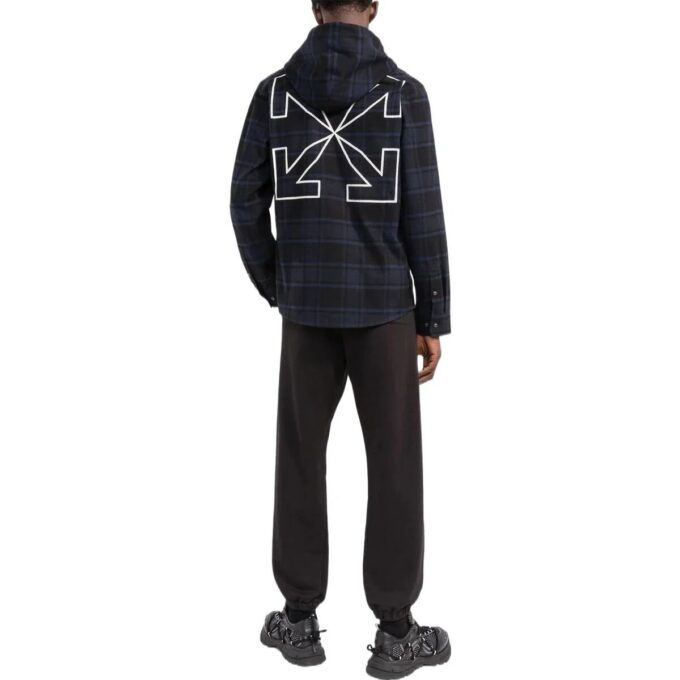 Off-White Men’ s Plaid Full Print Hooded Long Sleeves Blue Jacket