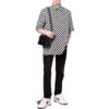 Off-White Men’ s Plaid Lapel Short Sleeve Black Shirt