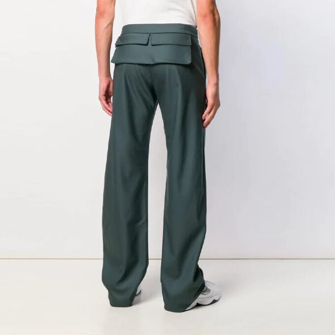 Off-White Men’ s Rear Suit Long Pants/Trousers Loose Fit Dark Green