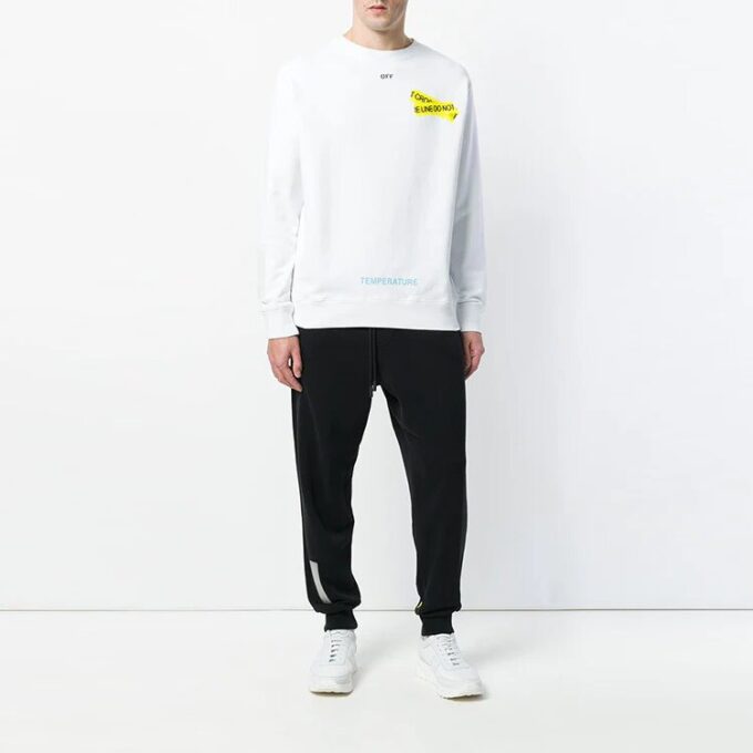 Off-White Men’ s Rubber Strap Printing Round Neck Long Sleeves White