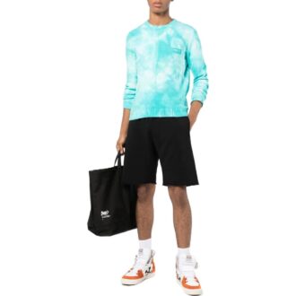 Off-White Men’ s Solid Color Back Printing Pattern Elastic Waistband Straight Shorts Black Off-White Men’ s Solid Color Back Printing Pattern Elastic Waistband Straight Shorts Black