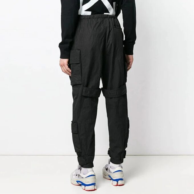 Off-White Men’ s Solid Color Cargo Pocket Sports Pants/Trousers/Joggers Loose Fit Black