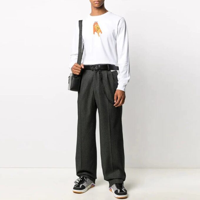 Off-White Men’ s Solid Color Casual Long Pants/Trousers Loose Fit Gray