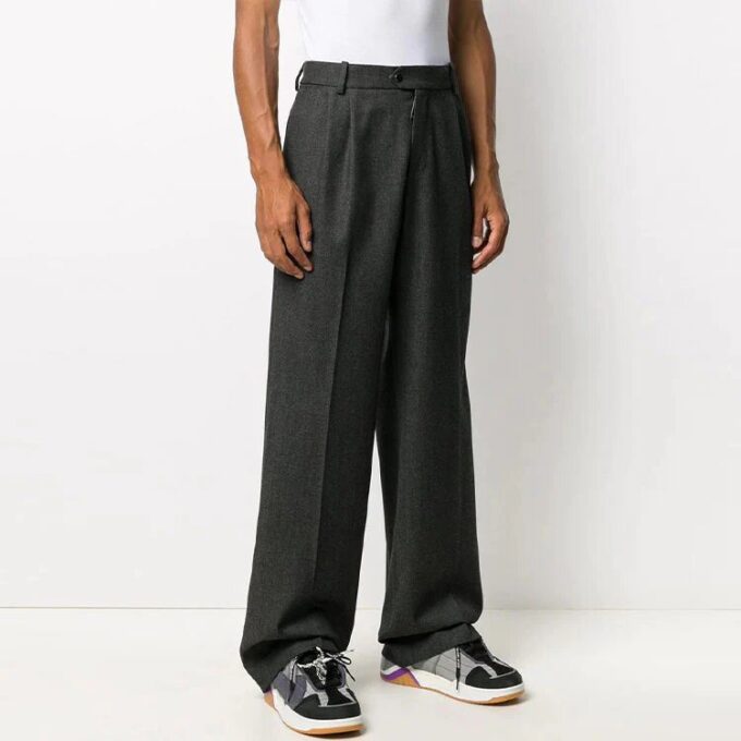 Off-White Men’ s Solid Color Casual Long Pants/Trousers Loose Fit Gray