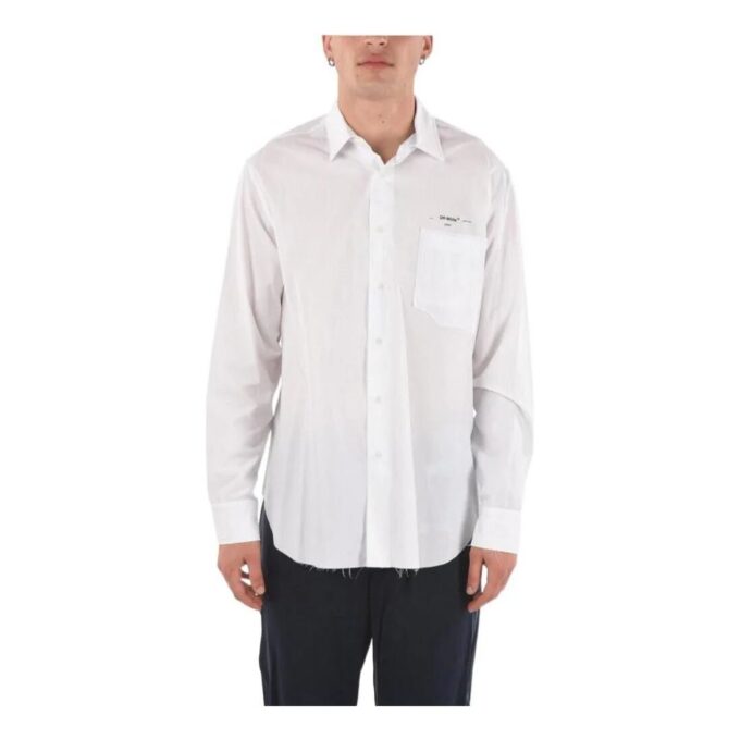 Off-White Men’ s Solid Color Logo Printing Long Sleeves Version White Shirt