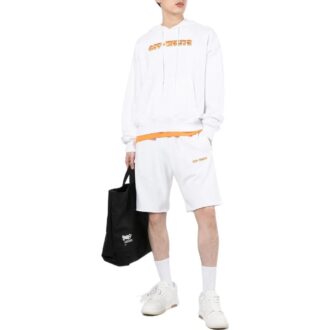 Off-White Men’ s Solid Color Logo Printing Pattern Elastic Waistband Straight Shorts White Off-White Men’ s Solid Color Logo Printing Pattern Elastic Waistband Straight Shorts White