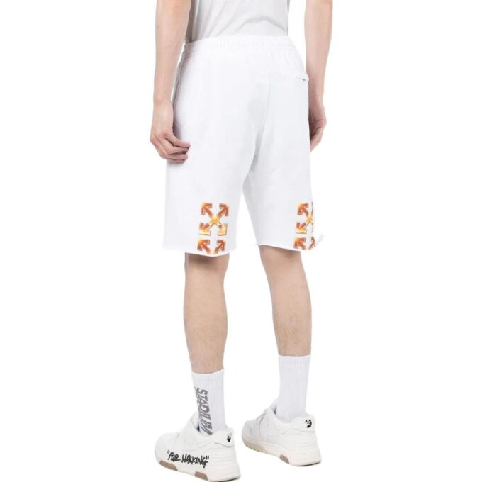 Off-White Men’ s Solid Color Logo Printing Pattern Elastic Waistband Straight Shorts White