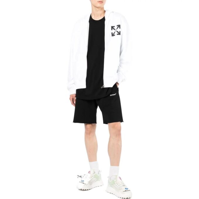 Off-White Men’ s Solid Color Logo Printing Pattern Hooded Zipper Jacket White