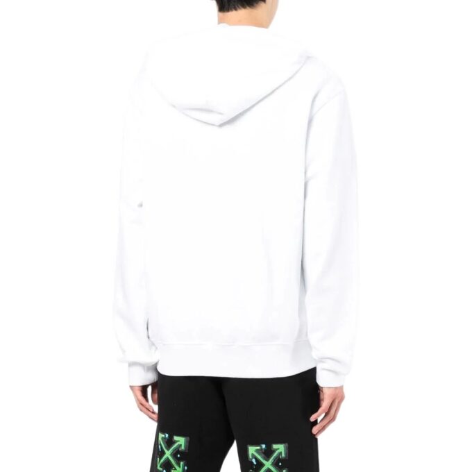Off-White Men’ s Solid Color Logo Printing Pattern Hooded Zipper Jacket White