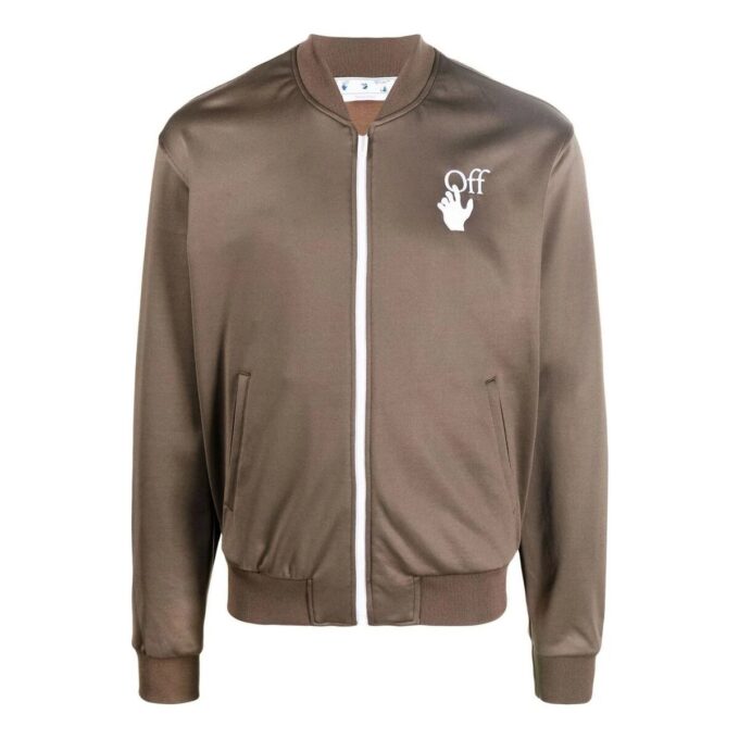 Off-White Men’ s Solid Color Logo Printing Zipper Jacket