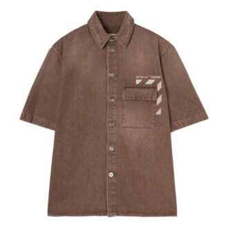 Off-White Men’ s Solid Color Pocket Short Sleeve Version Brown Shirt
