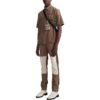Off-White Men’ s Solid Color Pocket Short Sleeve Version Brown Shirt