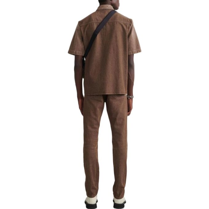 Off-White Men’ s Solid Color Pocket Short Sleeve Version Brown Shirt