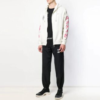 Off-White Men’ s Solid Color Side White Stripe Casual Pants/Trousers Black