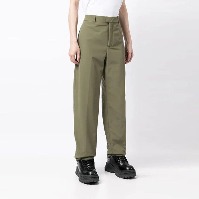 Off-White Men’ s Solid Color Straight Casual Pants/Trousers Loose Fit Green