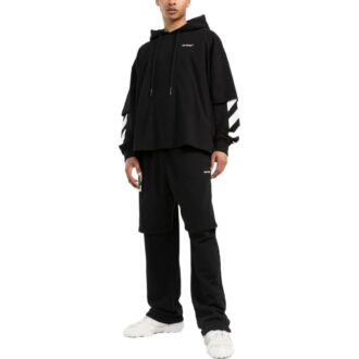 Off-White Men’ s Solid Color Stripe Printing Design Hooded Long Sleeves Black Off-White Men’ s Solid Color Stripe Printing Design Hooded Long Sleeves Black