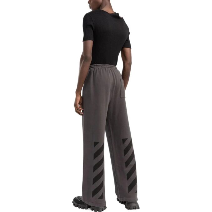 Off-White Men’ s Solid Color Stripe Printing Loose Straight Sports Pants/Trousers/Joggers Gray