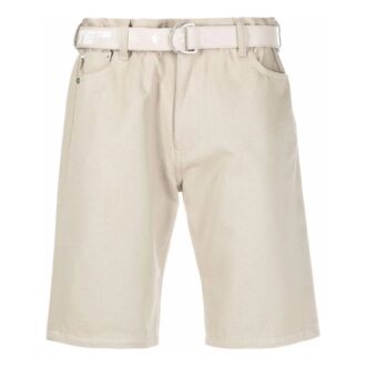 Off-White Men’ s Solid Color Waist Button Straight Cotton Shorts Creamy White Off-White Men’ s Solid Color Waist Button Straight Cotton Shorts Creamy White
