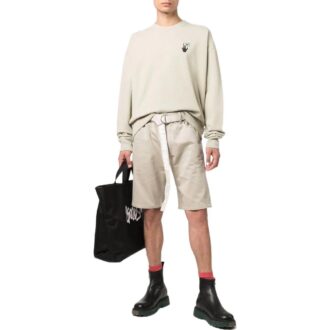 Off-White Men’ s Solid Color Waist Button Straight Cotton Shorts Creamy White Off-White Men’ s Solid Color Waist Button Straight Cotton Shorts Creamy White