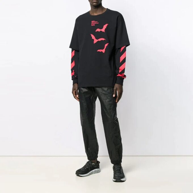 Off-White Men’ s SS21 Elastic Waistband Solid Color Sports Pants/Trousers/Joggers Loose Fit Black